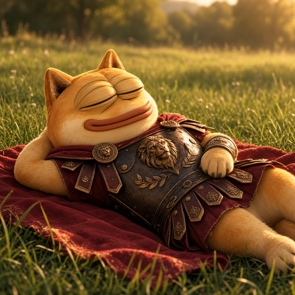 Dopeus Maximus rests in the grass.