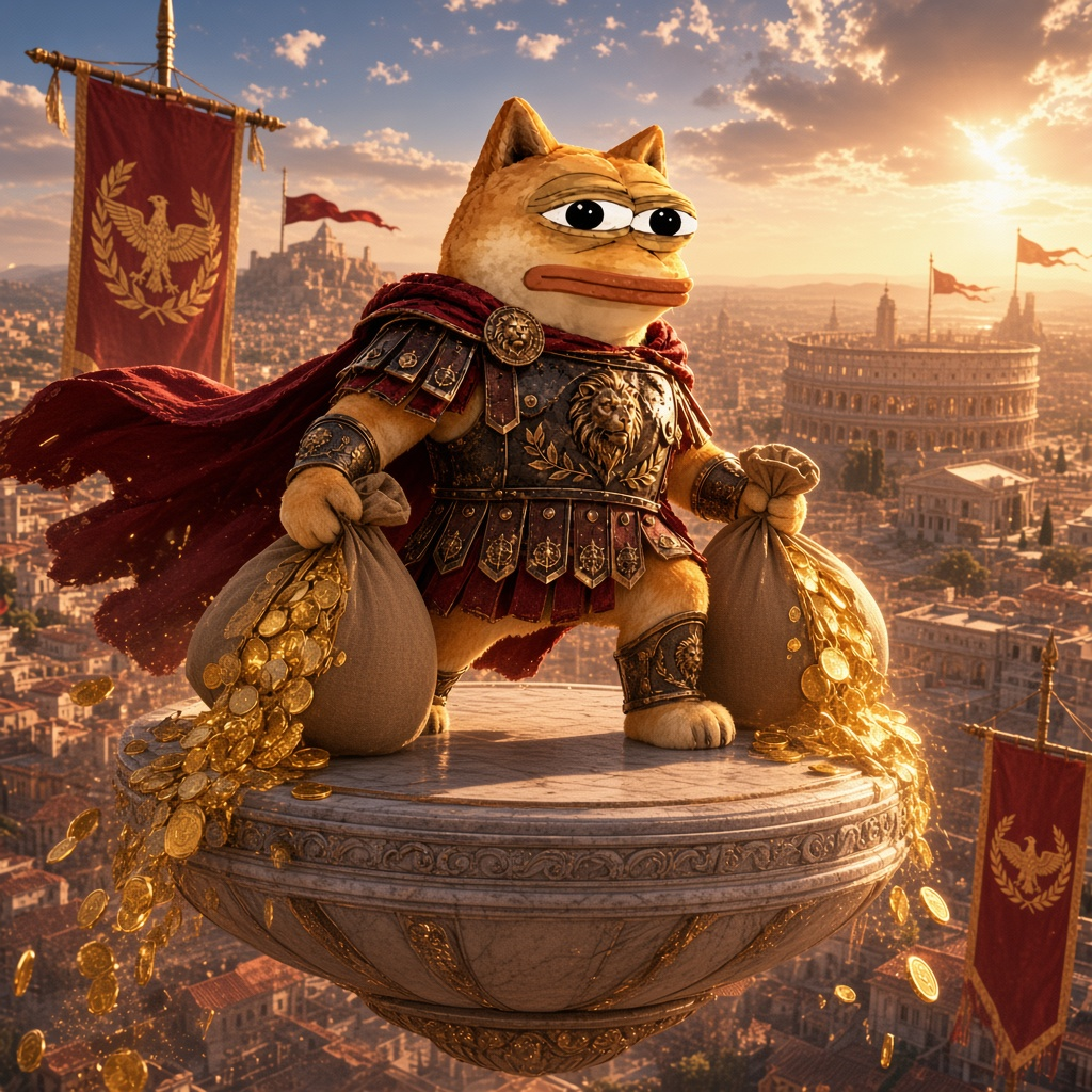 Dopeus Maximus arriving over Rome with bags of gold