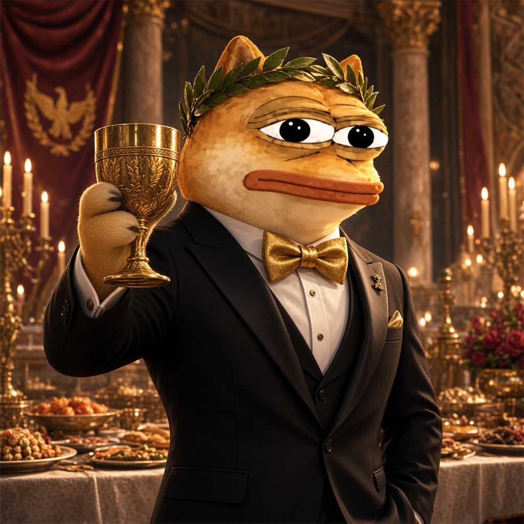 Dopeus Maximus in a tuxedo raising a glass